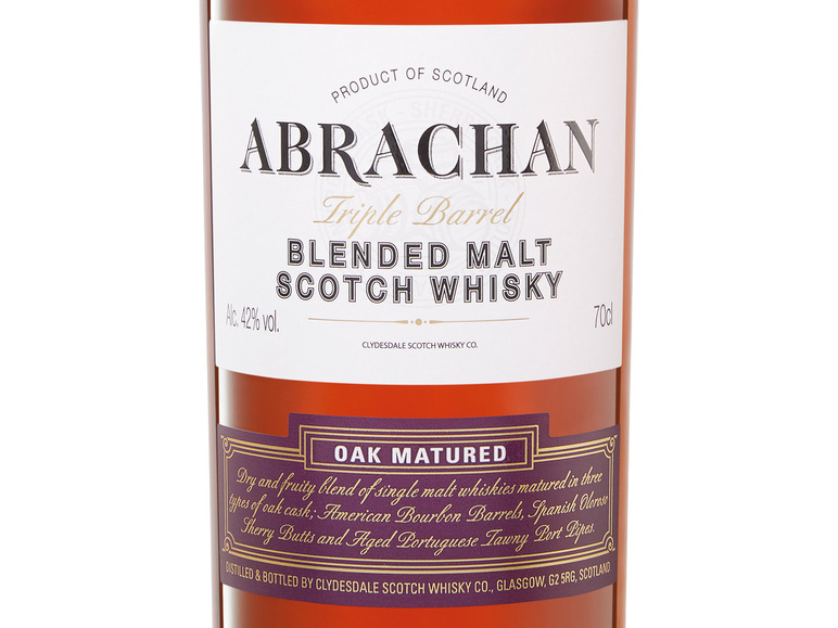 Abrachan Triple Barrel Blended Malt Whisky 42 Scotch Vol 