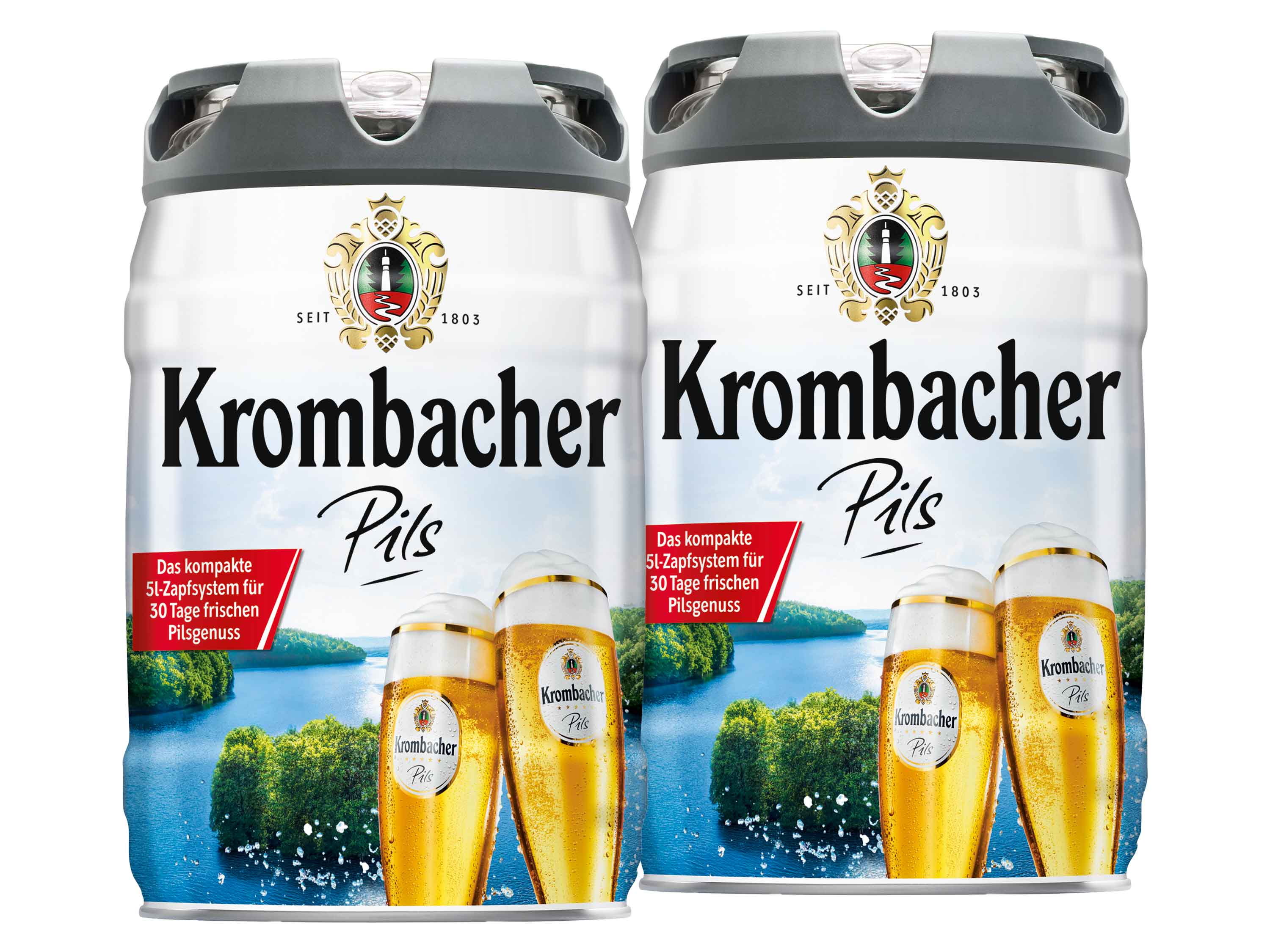 Krombacher 2 x 5-l-Bierfass Doppelpack Krombacher Pils, Bierfass mit Zapfhahn, Pfandfrei