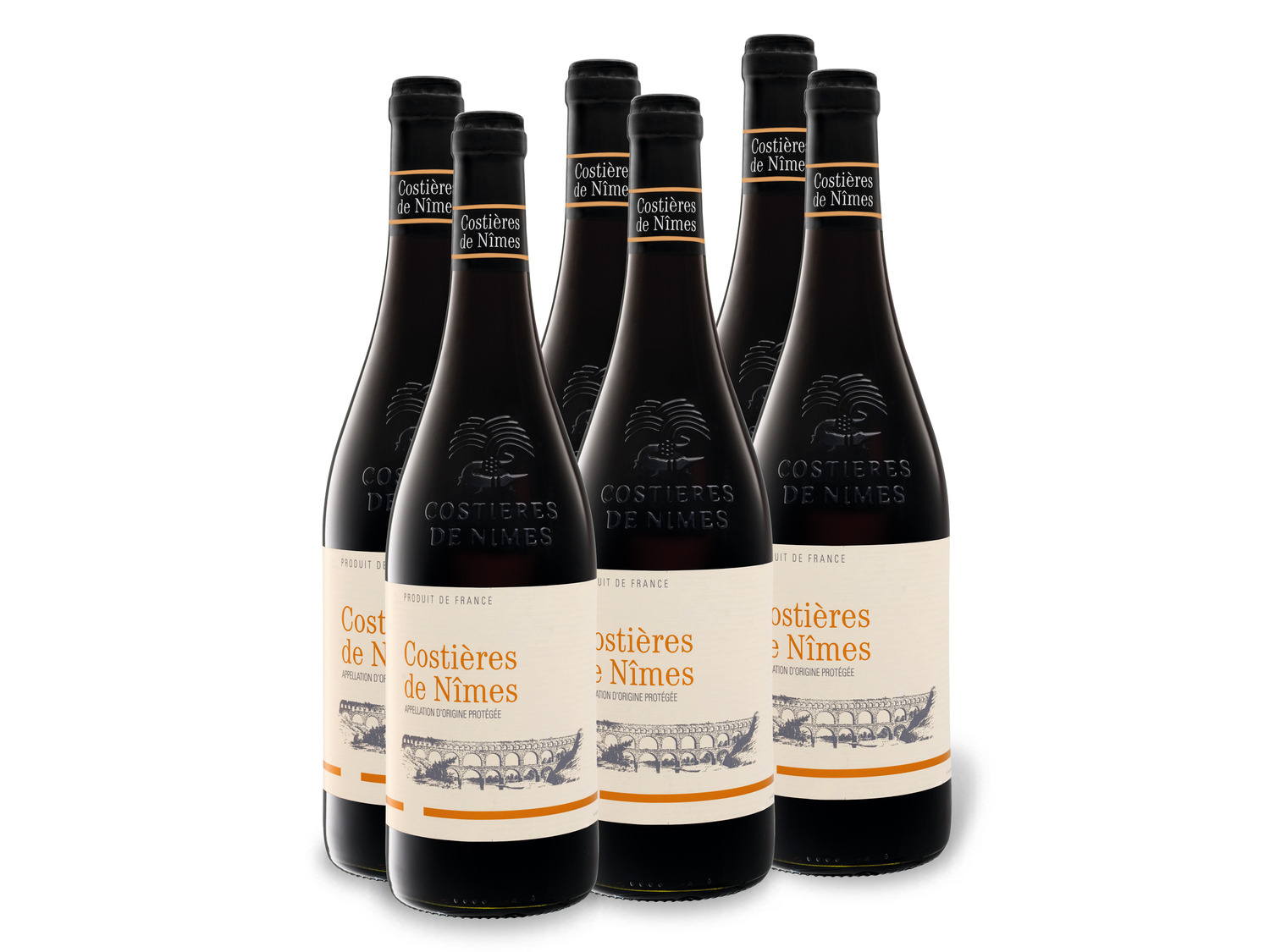 6 x Rotwein AOP Weinpaket 75-l-Flasche Nîmes 0 trocken Costières de