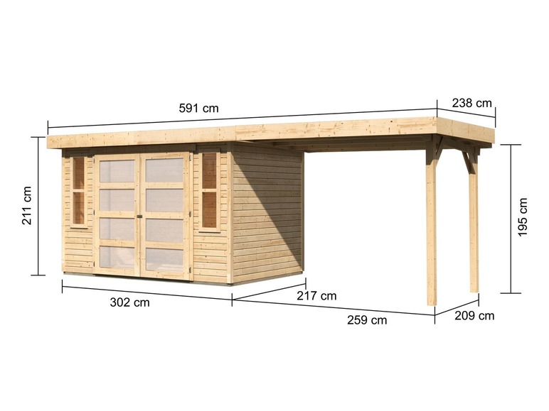 Karibu Gartenhaus Trundholm 2 Flachdach Inklusive Schleppdach Und Doppelflugeltur Lidl De