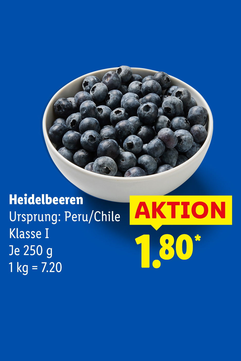 Heidelbeeren aus Peru/Chile, Klasse I, 250g für 1,80€.