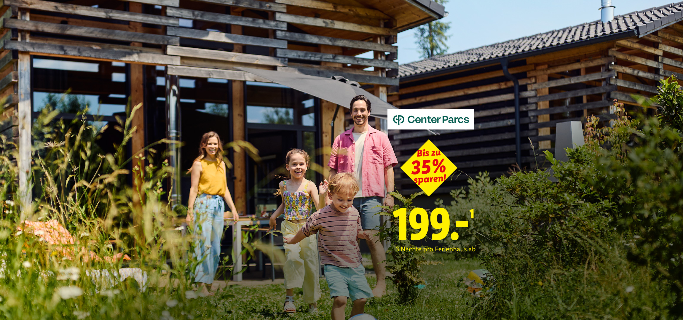 Bei Reisen & Experiences: Mehr Familienspaß bei Center Parcs lohnt sich. 3 Nächte pro Ferienhaus ab 199€. Jetzt Familienurlaub buchen