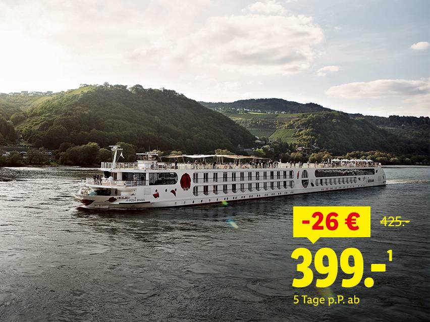 Bei Reisen & Experiences: Niederlande A-ROSA Premium-Kreuzfahrt, 4 ÜN inkl. Vollpension Plus p.P. ab 399€ statt 425.-, ergibt somit eine Ersparnis von 26 €.