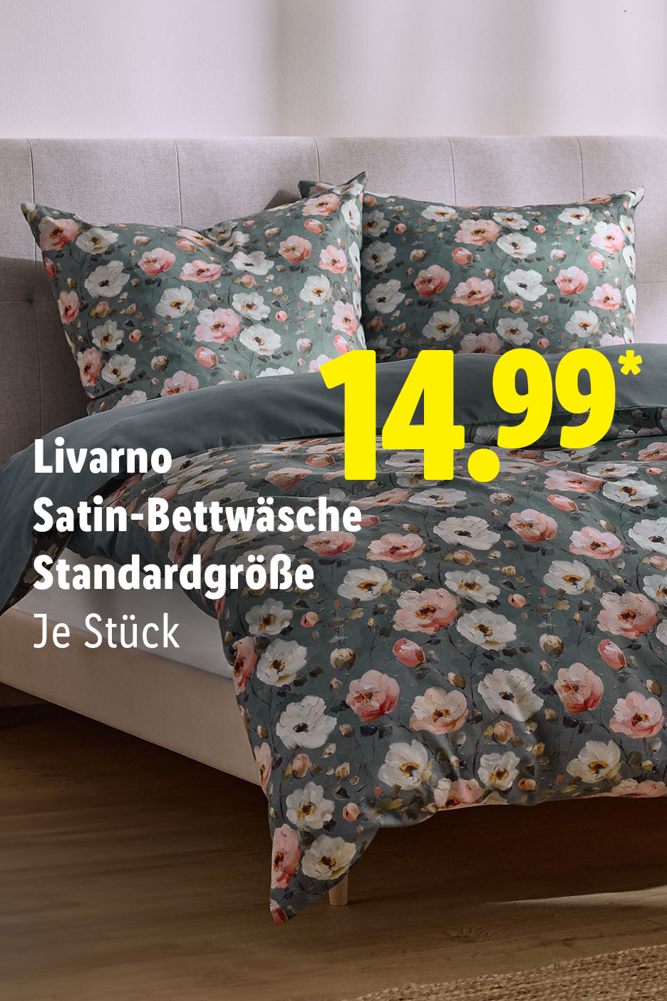 Livarno Satin-Bettwäsche Standardgröße, Je Stück mit einem Angebot von 14.99.
