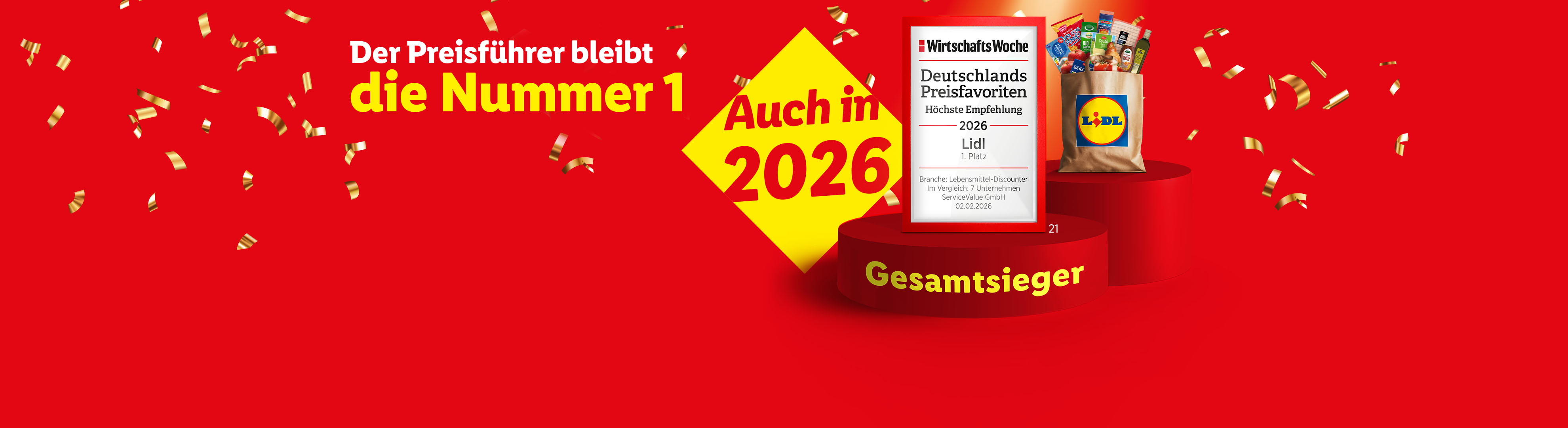 Der Preisführer bleibt die Nummer 1 mit Auszeichnung von Wirtschaftswoche als Gesamtsieger für Deutschlands Preisfavorit (21). Auch in 2026.