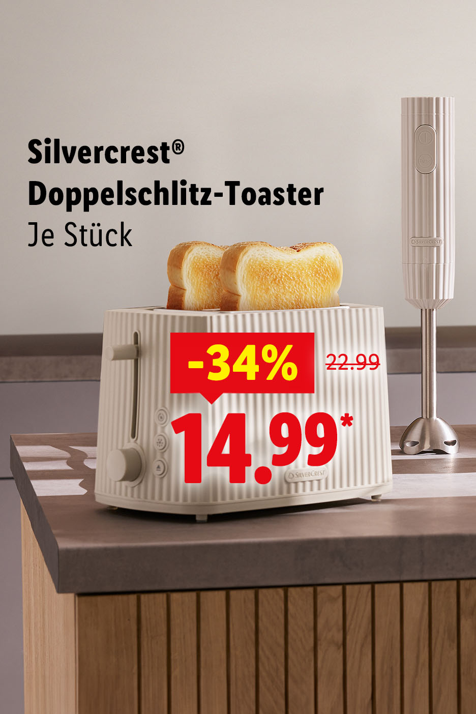 Silvercrest® Doppelschlitz-Toaster, Je Stück mit einem Angebot von -34% auf 14.99.