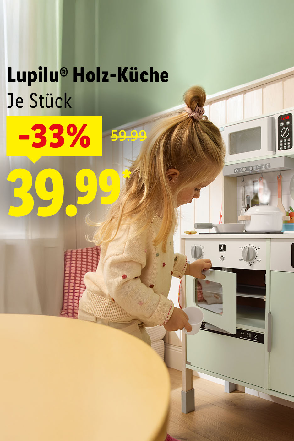 Lupilu® Holz-Küche, Je Stück mit einem Angebot von -33% auf 39.99€.