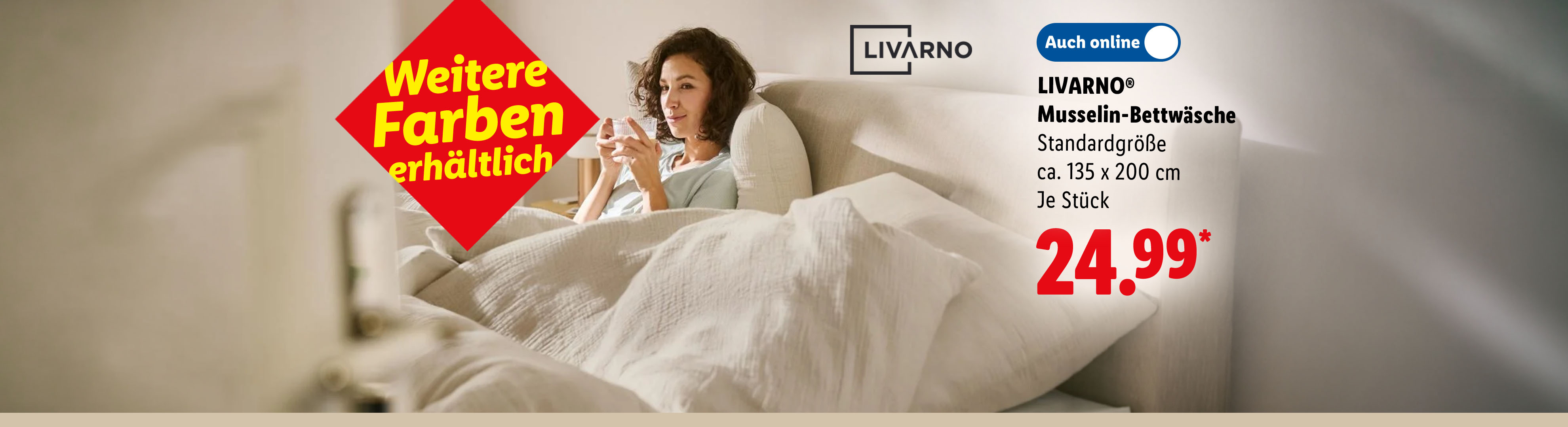 LIVARNO® Musselin-Bettwäsche, Standardgröße ca. 135 x 200 cm, weitere Farben erhältlich, je Stück auch online für 24.99 €*.