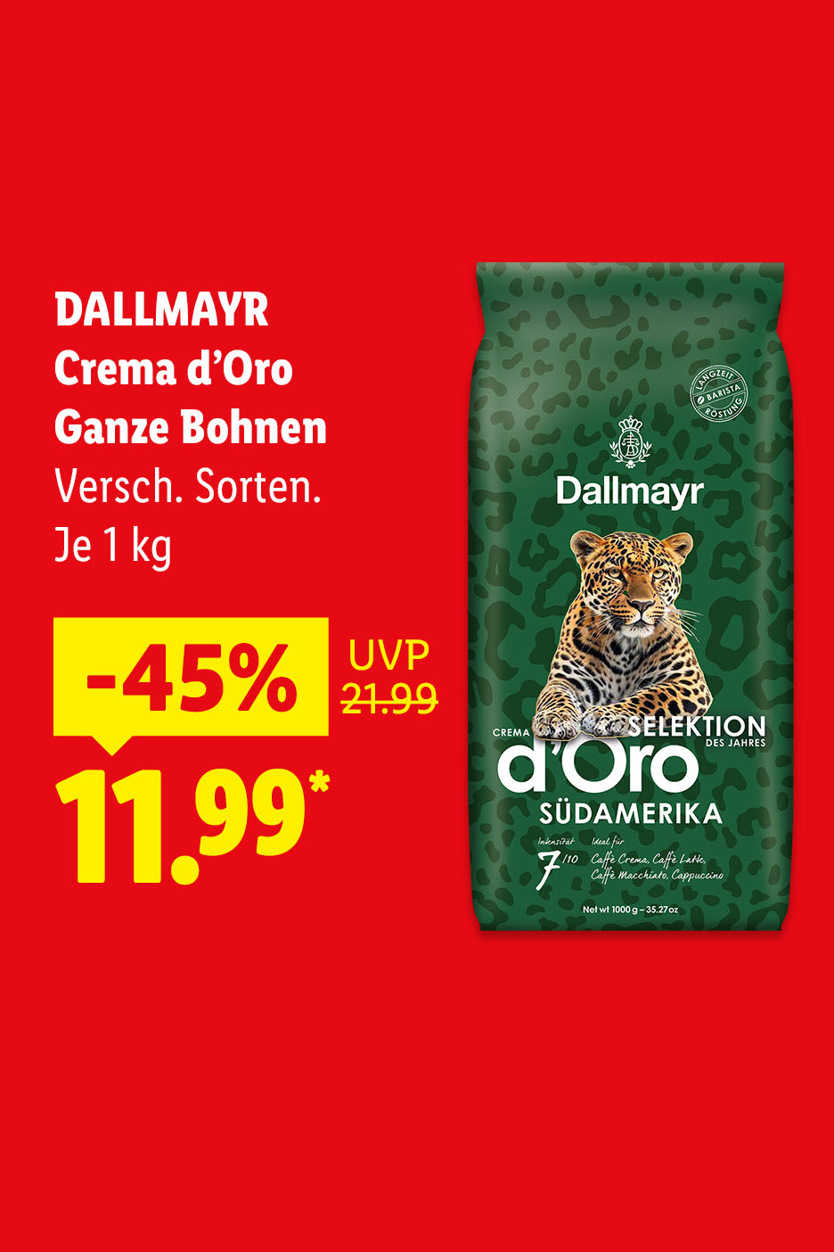 DALLMAYR Crema d’Oro Ganze Bohnen, verschiedene Sorten, je 1 kg, für 11.99€ statt 21.99€