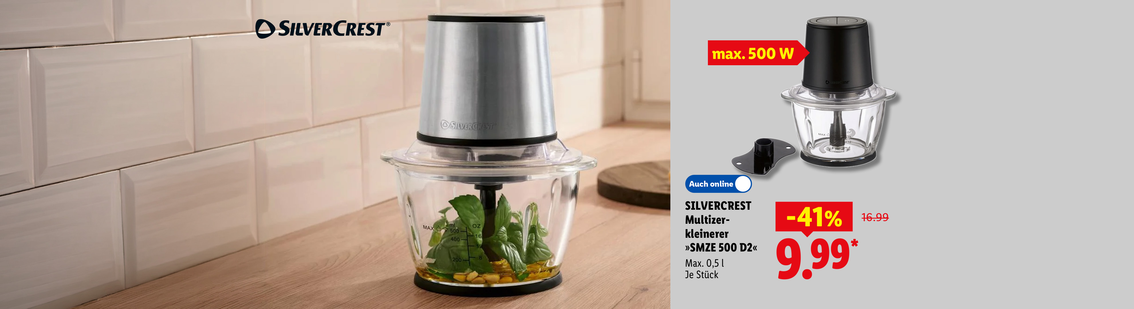 SILVERCREST Multizerkleinerer SMZE 500 D2, max. 500 W, Max. 0.5 l, je Stück 41% günstiger, Auch online für 9.99 €*. Sofort kaufen.