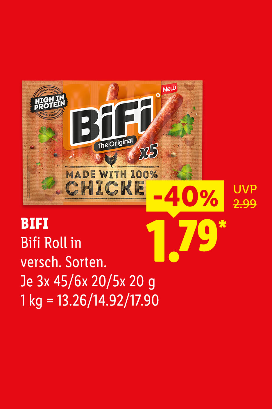 BIFI, Bifi Roll in verschiedenen Sorten, je 3x 45/6x 20/5x 20 g (1 kg = 13.26/14.92/17.90€) -40% für 1.79€*