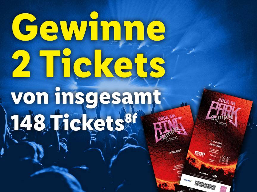 Gewinne 2 Tickets von insgesamt 148 Tickets (8f) für Rock am Ring oder Rock im Park