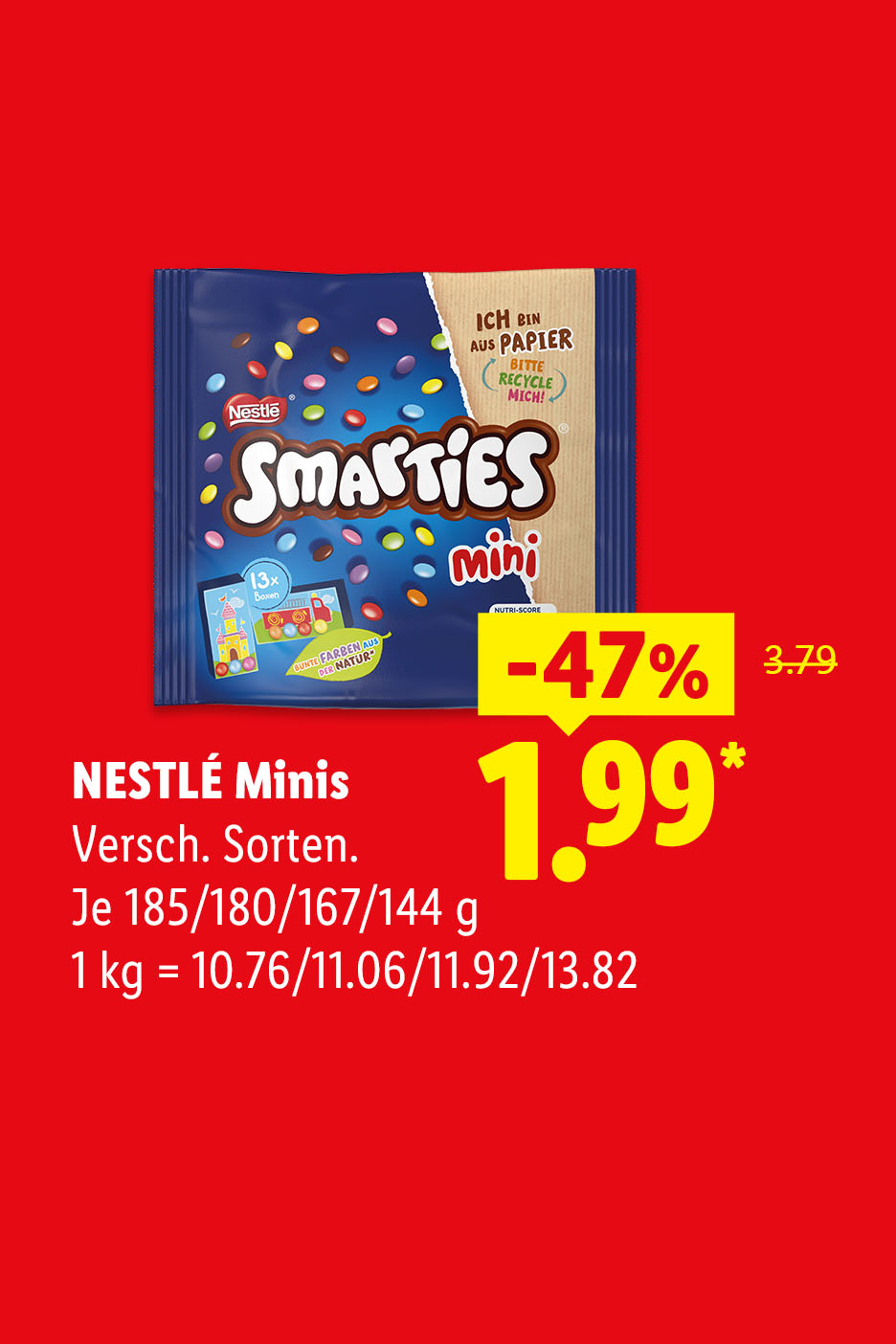 NESTLÉ Minis, verschiedene Sorten, je 185/180/167/144 g (1 kg = 10.76/11.06/11.92/13.82€) -47% für 1.99€*