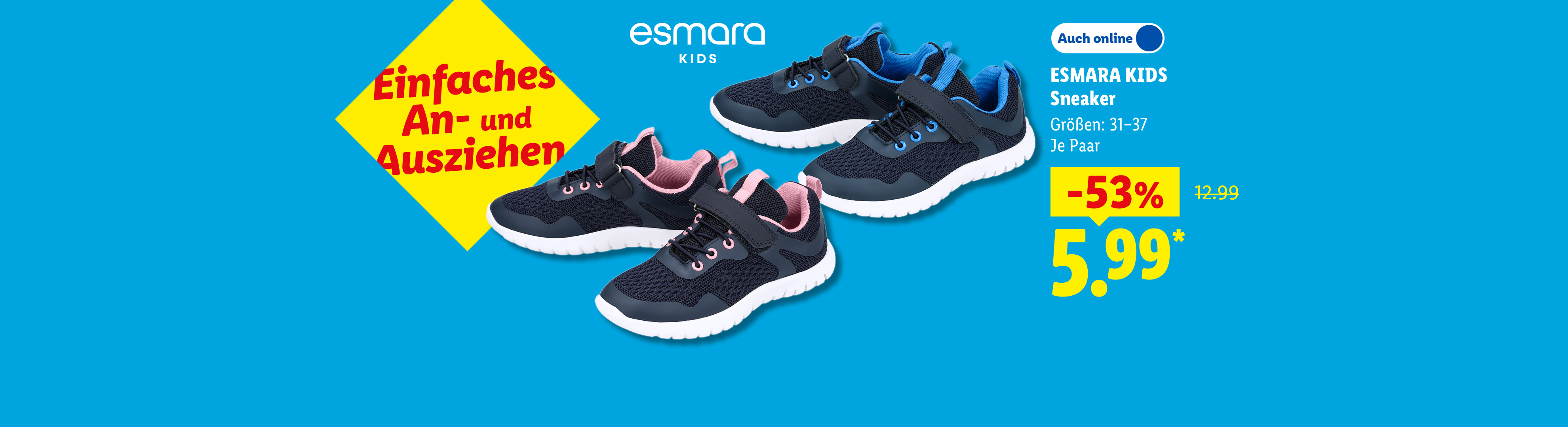 Einfaches An- und Ausziehen: ESMARA KIDS Sneaker, Größen: 31–37, je Paar -53% günstiger, Auch online für 5.99 €*.