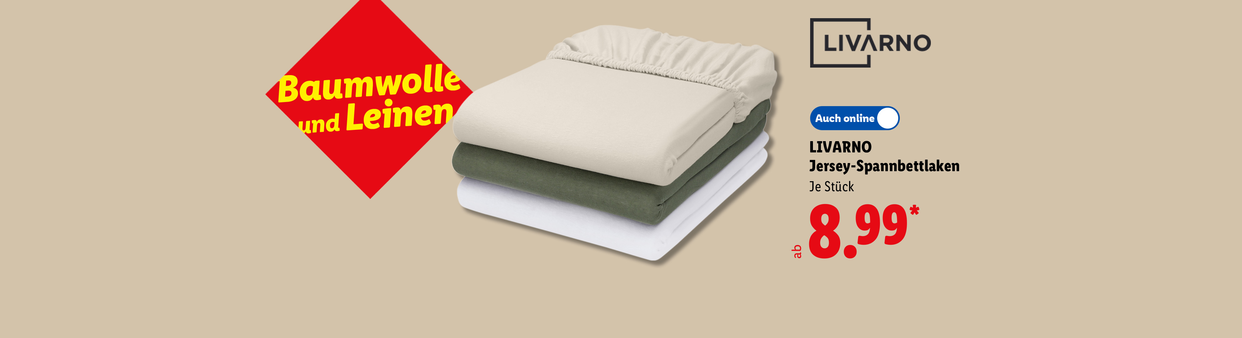 Baumwolle und Leinen: LIVARNO Jersey-Spannbettlaken, z.B. cremeweißes Modell, je Stück, Auch online ab 8.99 €*.
