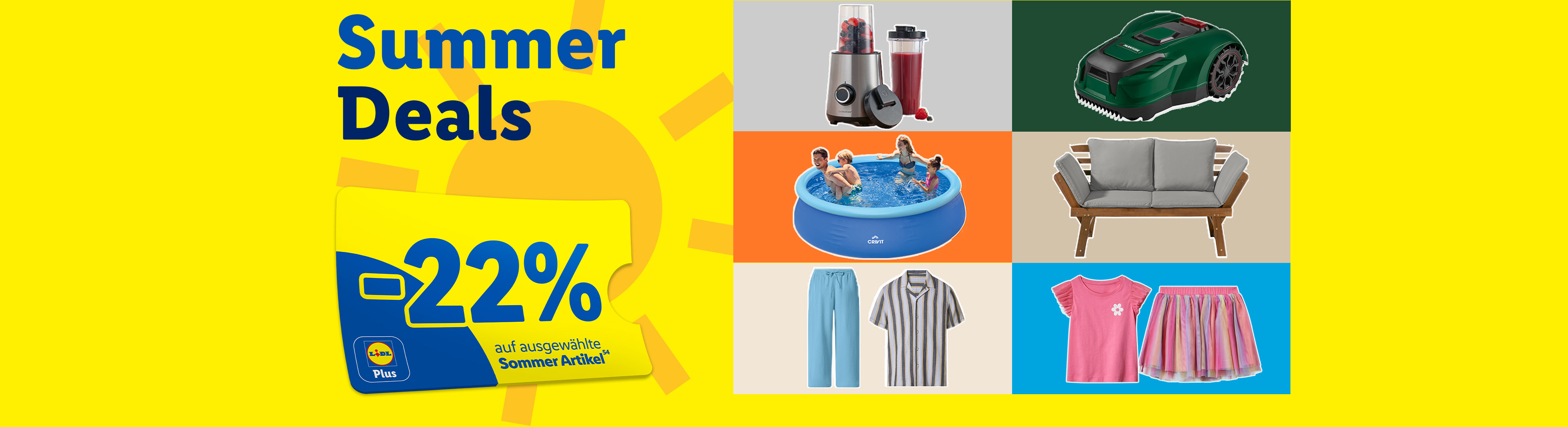 Summer Deals: Lidl Plus App Coupon, -22% auf ausgewählte Sommer Artikel (Hochzahl 54), jetzt aktivieren.