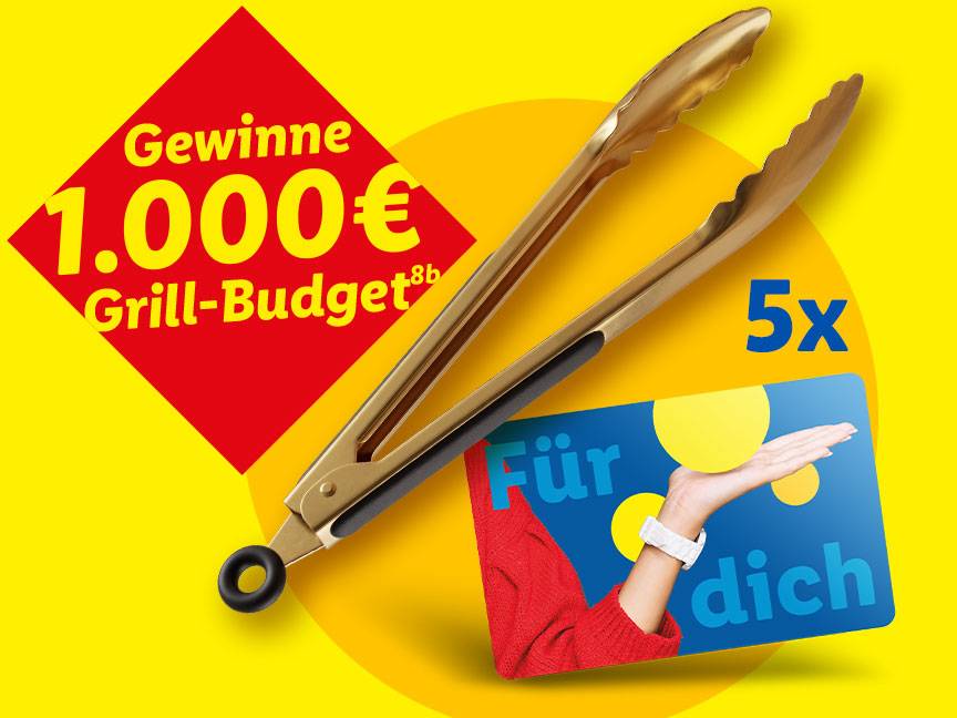Gewinne 1.000€ Grill-Budget (8b): 5x Einkaufsgutschein im Wert von je 1.000€ inklusive Grillzange in Gold-Optik (8b)