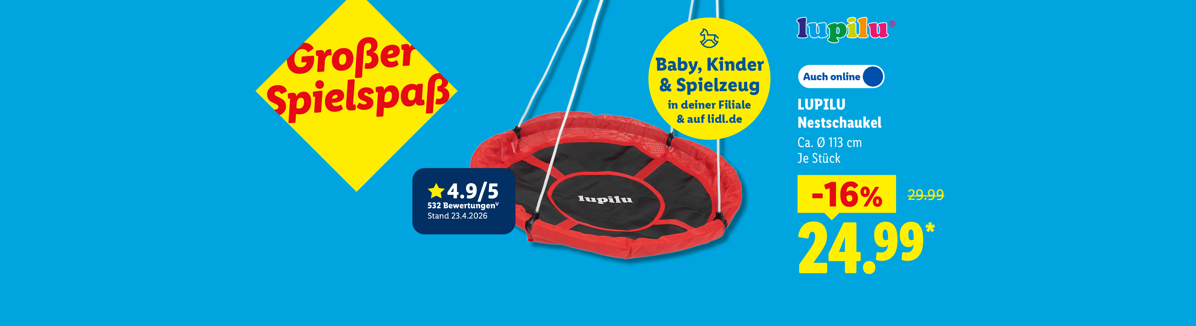LUPILU Nestschaukel, Ca. Ø 113 cm, je Stück -16% günstiger, auch online für 24.99 €*.