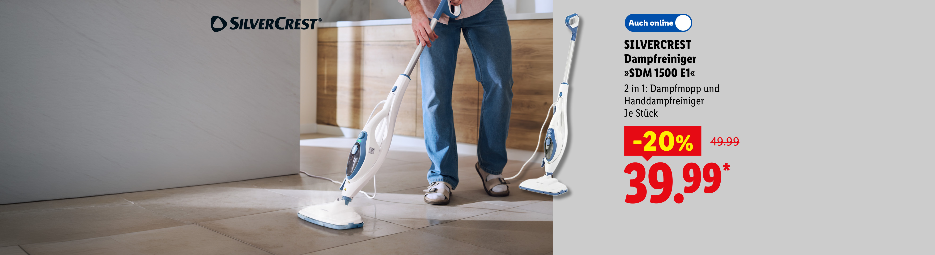 SILVERCREST Dampfreiniger »SDM 1500 E1«, 2 in 1: Dampfmopp und Handdampfreiniger, je Stück -20% günstiger, auch online für 39.99 €*.
