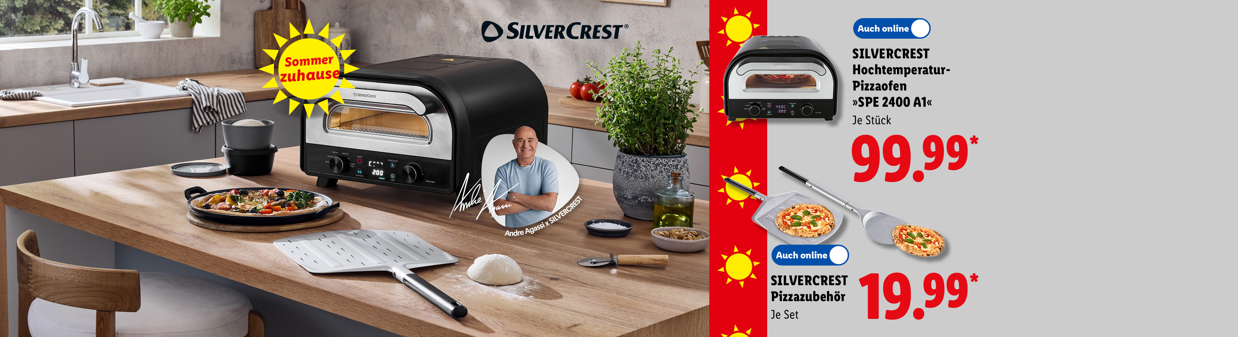SILVERCREST Hochtemperatur-Pizzaofen »SPE 2400 A1« und Pizzazubehör, je Stück / je Set Auch online für 99.99 €* / 19.99 €*.