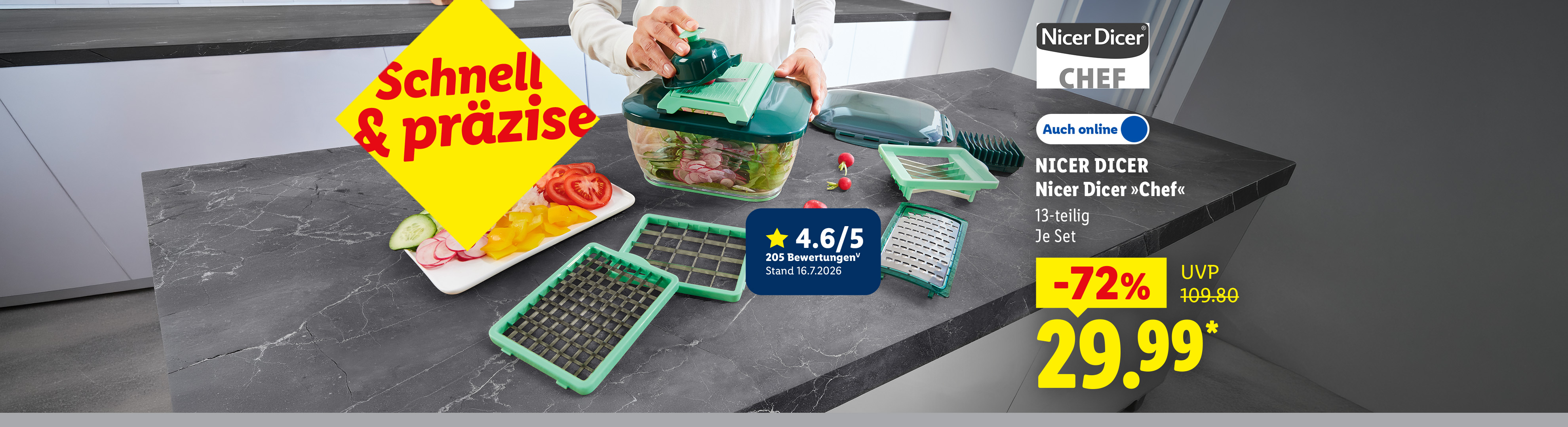 Schnell & präzise: NICER DICER Nicer Dicer »Chef«, 13-teilig, je Set 72% günstiger, Auch online für 29.99 €*.