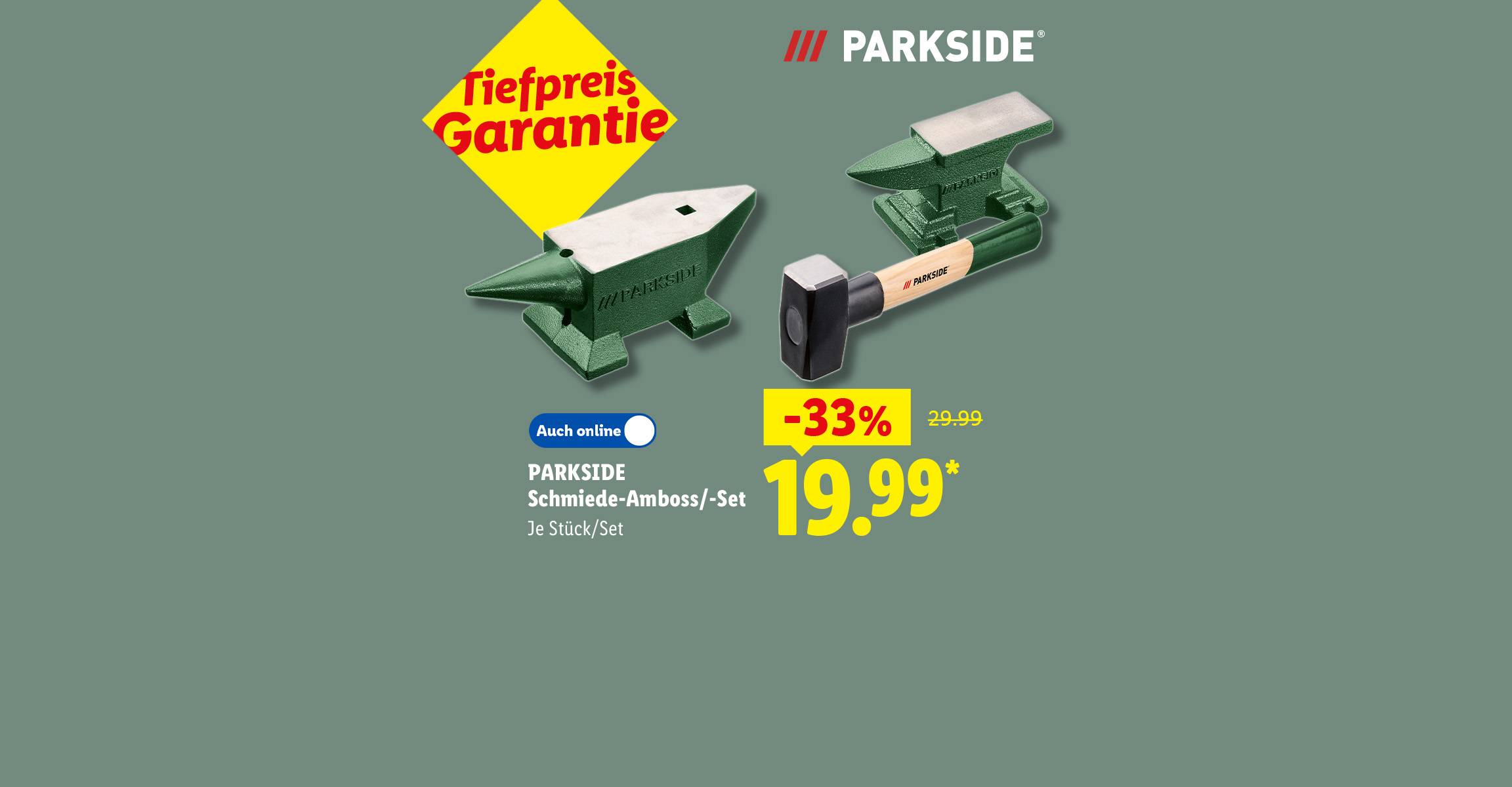 30 Jahre Parkside: PARKSIDE Schmiede-Amboss/-Set, je Stück/Set 33 % günstiger, in der Filiale und online erhältlich für 13.49 €*.