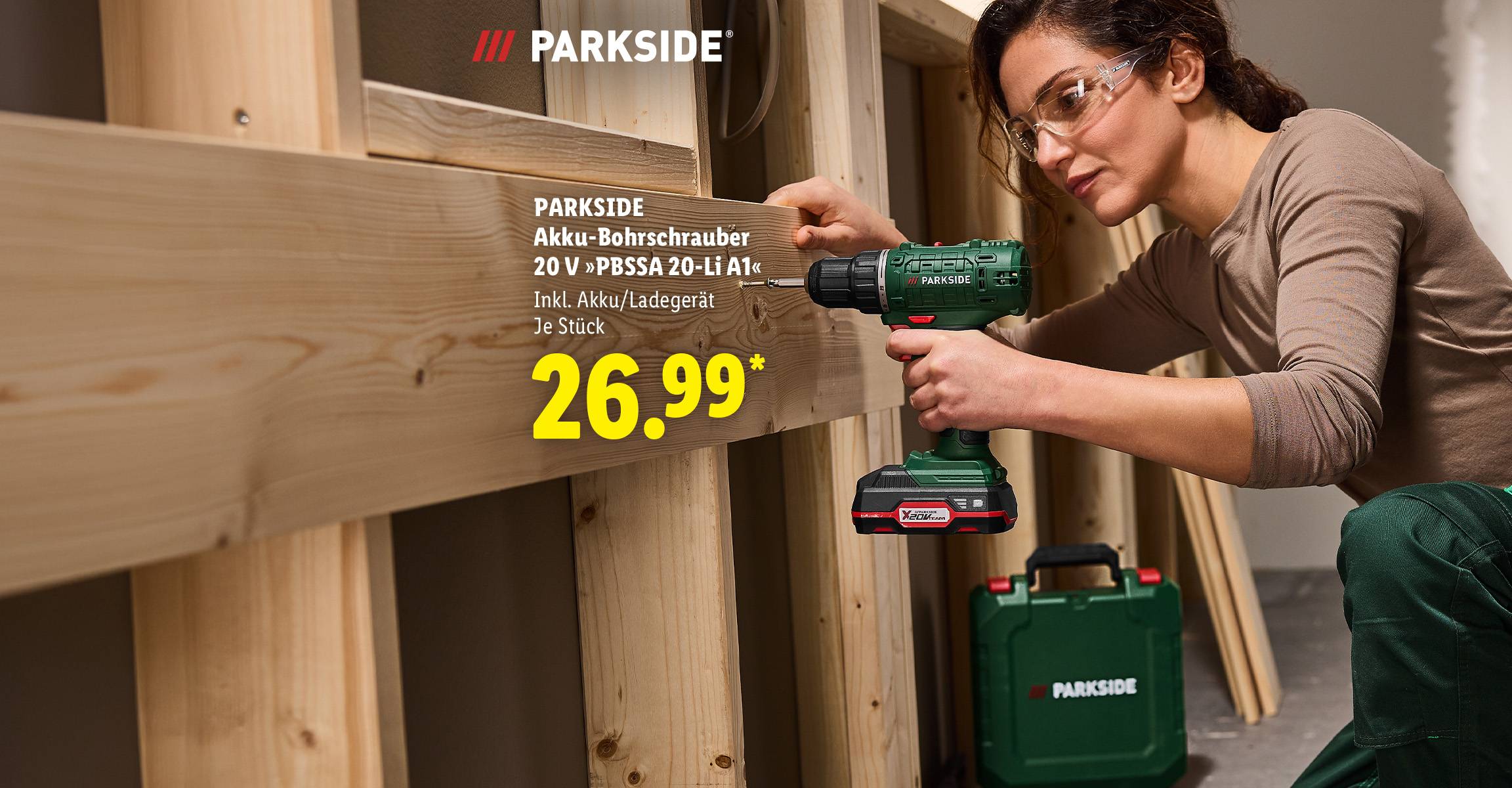 30 Jahre Parkside: PARKSIDE Akku-Bohrschrauber 20 V »PBSSA 20-Li A1«, Inkl. Akku/Ladegerät, je Stück für 26.99 €*.