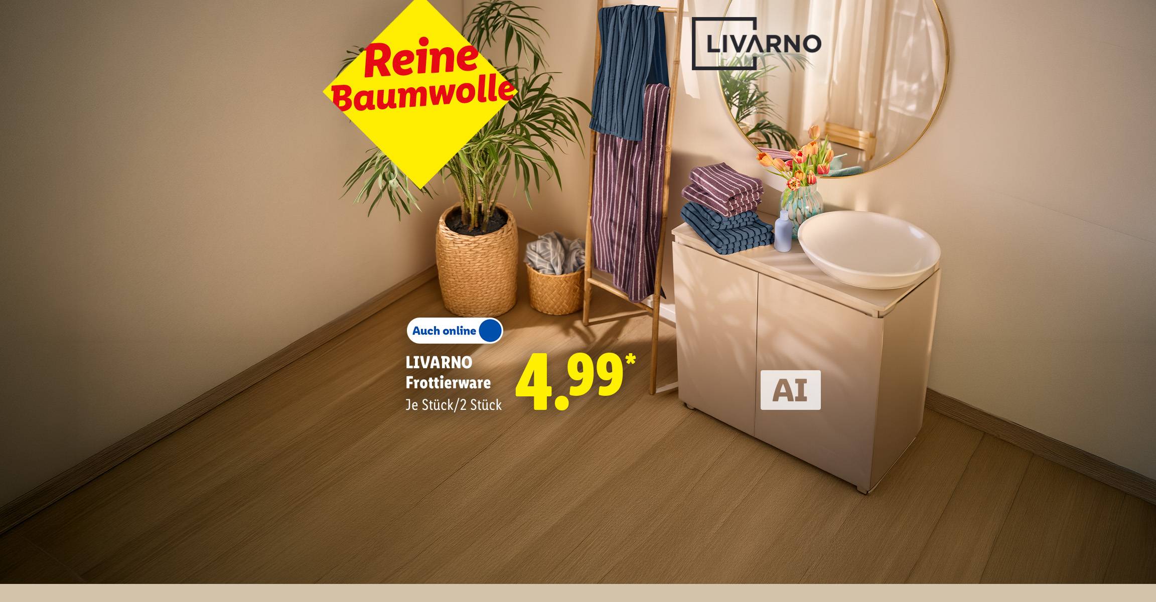 Reine Baumwolle: LIVARNO Frottierware, je Stück/2 Stück, Auch online für 4.99 € *.