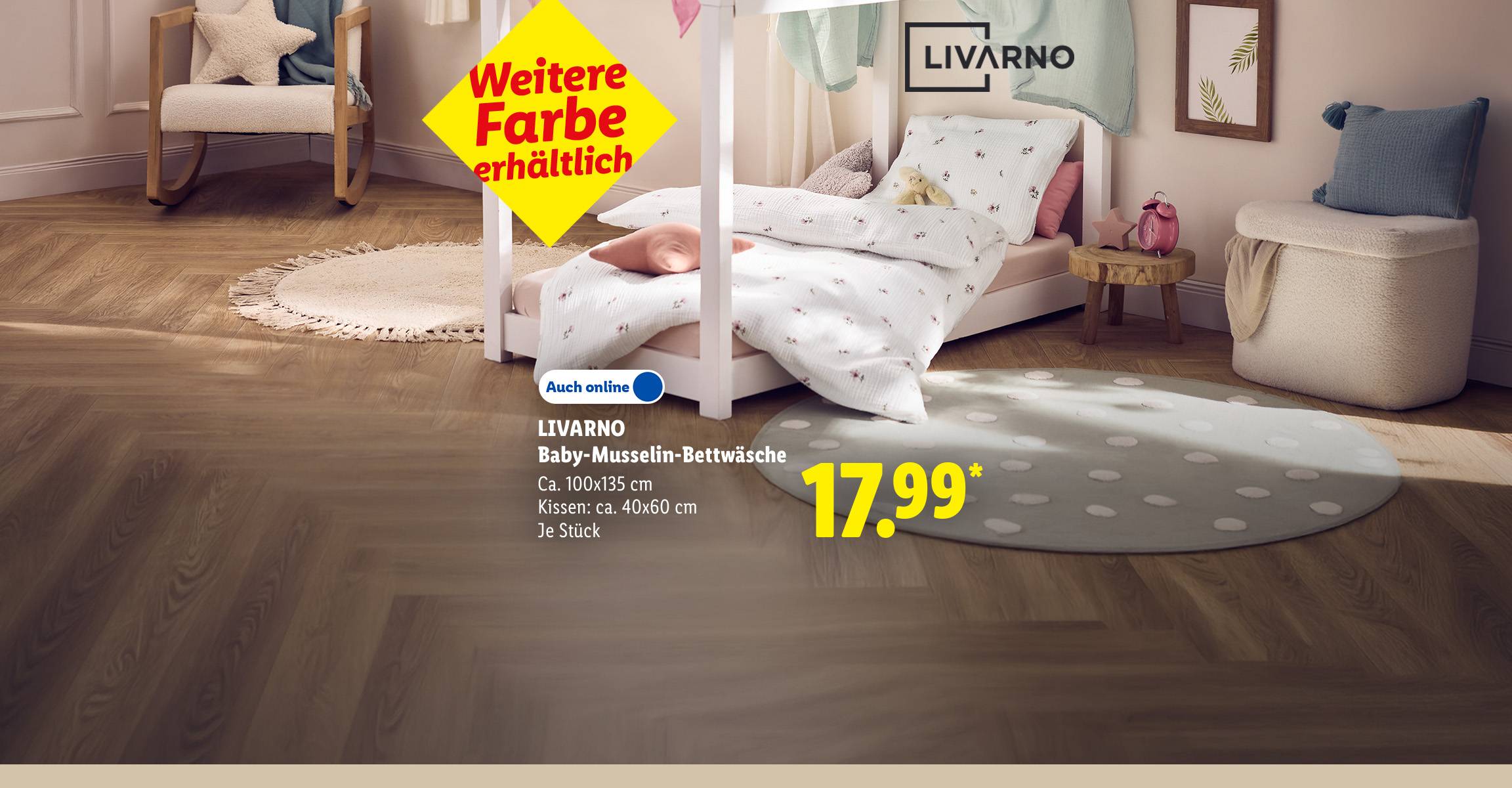 LIVARNO Baby-Musselin-Bettwäsche, Ca. 100x135 cm, Kissen: ca. 40x60 cm, Weitere Farbe: Grün, je Stück, Auch online für 17.99 €*.