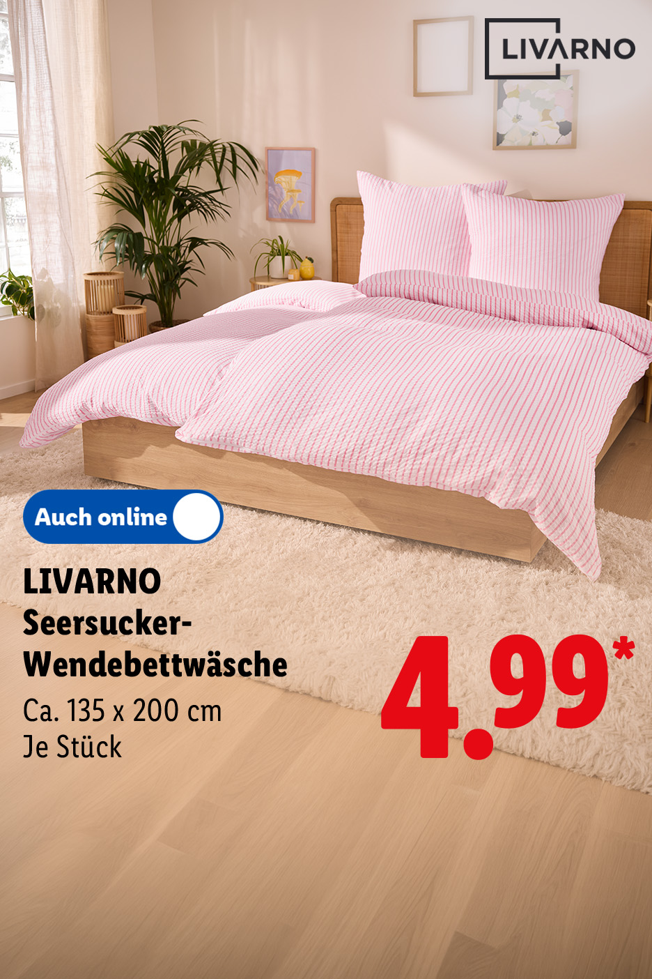 LIVARNO Seersucker-Wendebettwäsche, ca. 135 x 200 cm, je Stück, auch online für 4.99 €*.