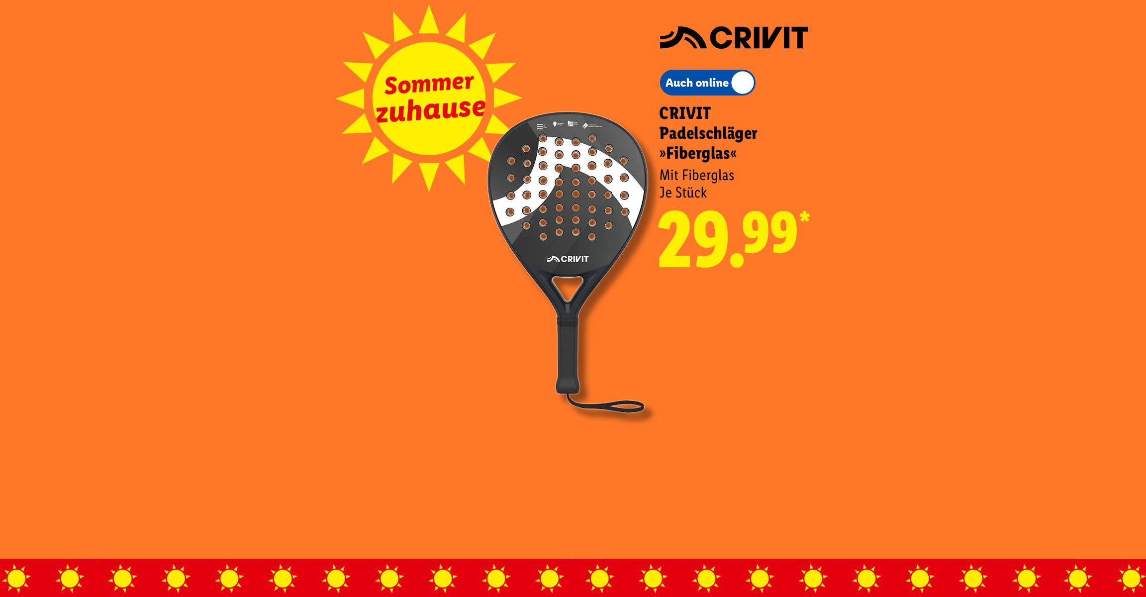 Sommer zuhause: CRIVIT Padelschläger »Fiberglas«, Mit Fiberglas, je Stück, Auch online für 29.99 €*.