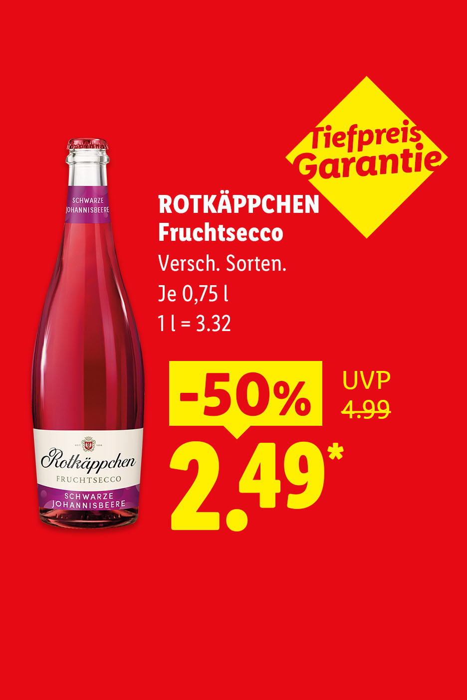 Tiefpreis Garantie – ROTKÄPPCHEN Fruchtsecco, Verschiedene Sorten, je 0,75 l -50% für 2.49 €*. 1 l = 3.32 €.
