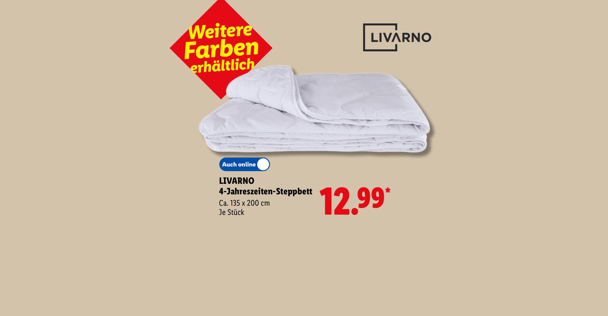 Tiefpreis Garantie, Weitere Farben erhältlich: LIVARNO 4-Jahreszeiten-Steppbett, Ca. 135 x 200 cm, je Stück, Auch online für 12.99 €*.