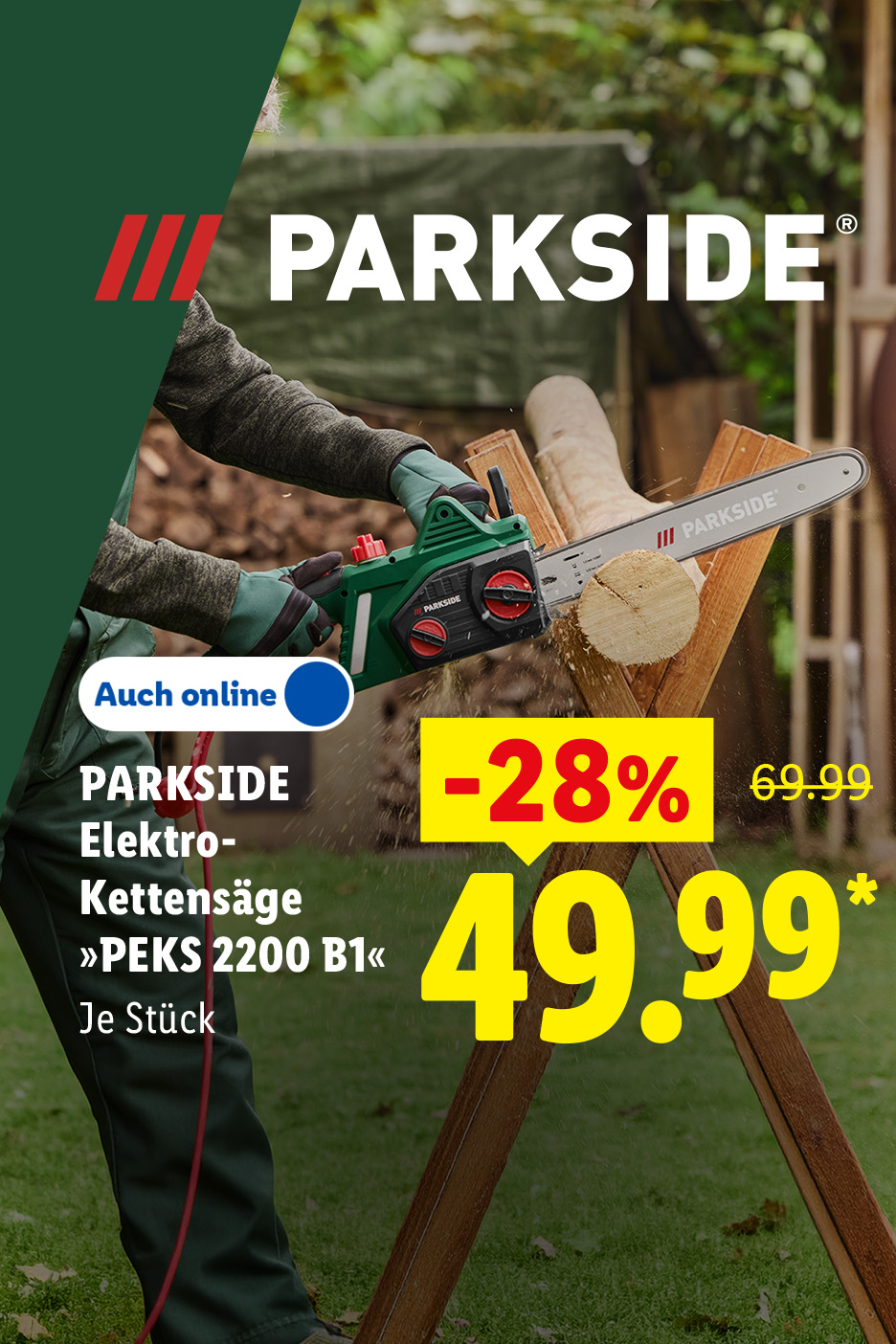 PARKSIDE Elektro-Kettensäge »PEKS 2200 B1«, auch online je Stück -28% für 49.99 €*.
