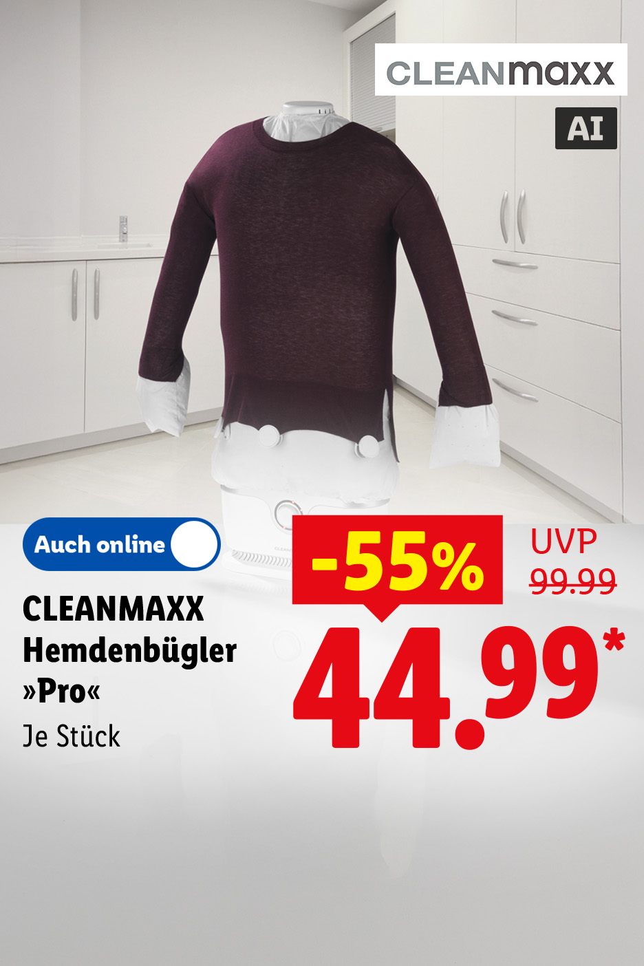 CLEANMAXX Hemdenbügler »Pro«, auch online je Stück -55% für 44.99 €*. AI-generiert.