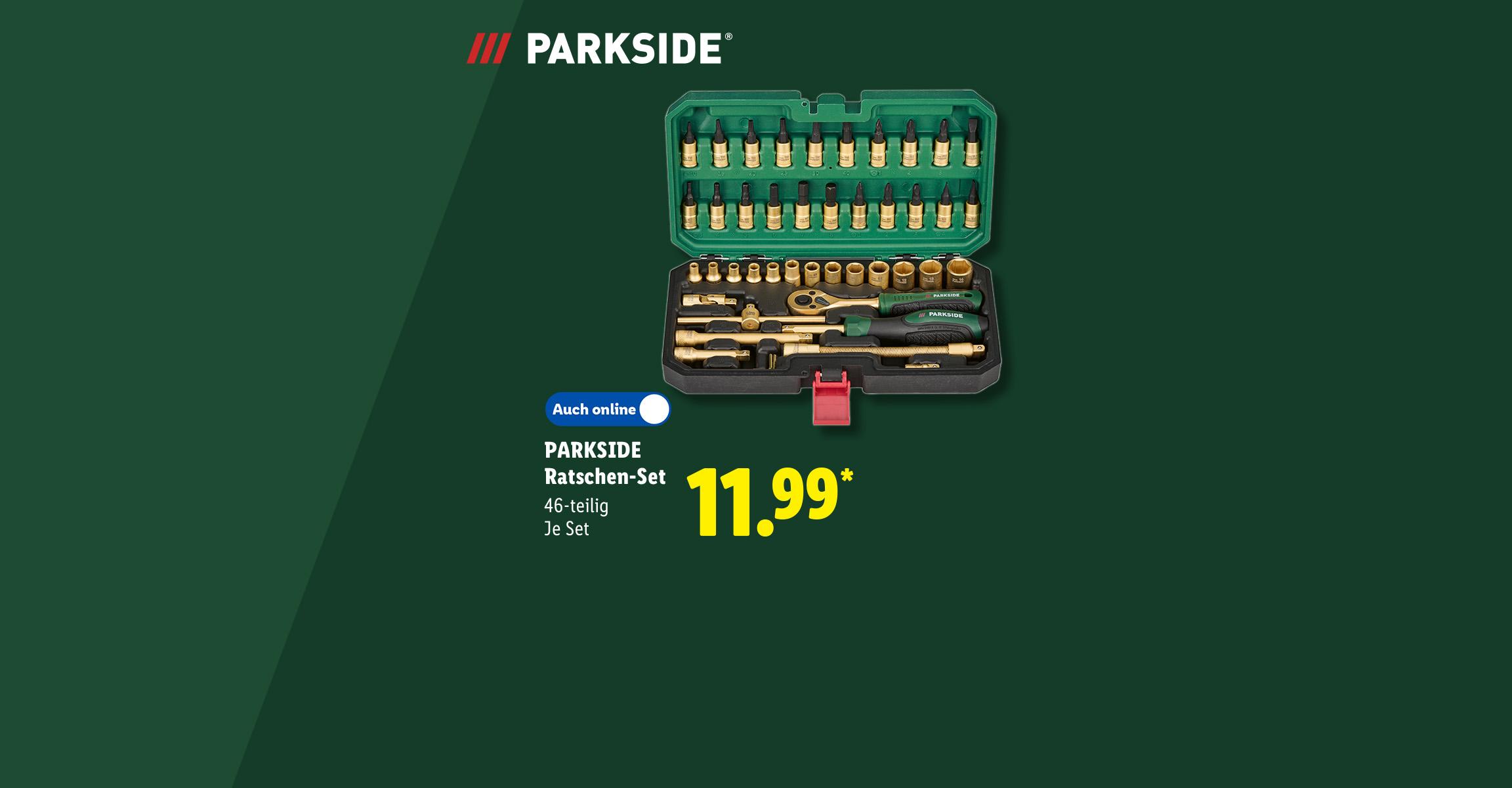 PARKSIDE Ratschen-Set, 46-teilig, je Set für 11.99 €*, in der Filiale und online erhältlich.