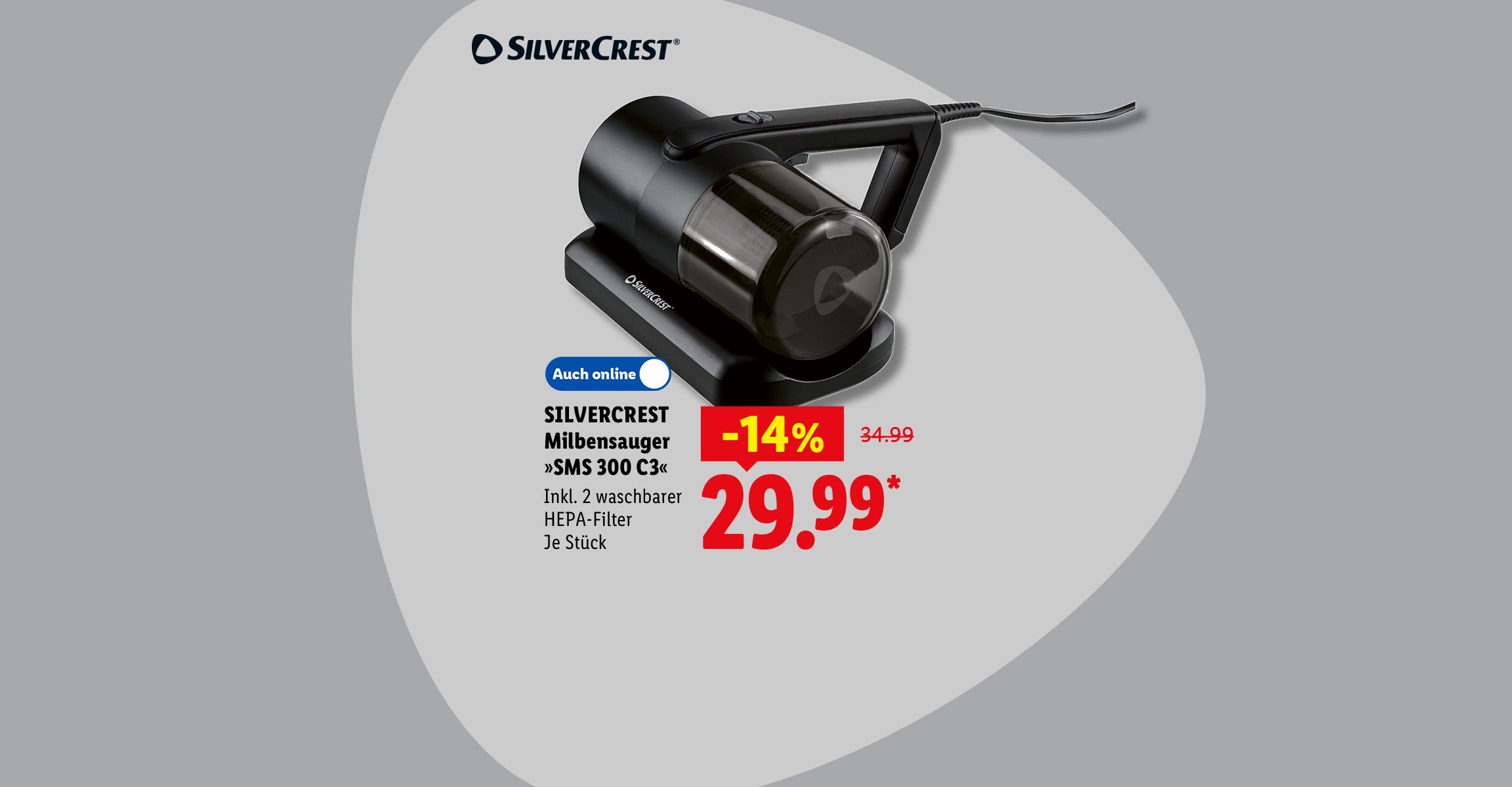 SILVERCREST Milbensauger »SMS 300 C3«, Inkl. 2 waschbarer HEPA-Filter, je Stück -14% günstiger, Auch online für 29.99 €*.