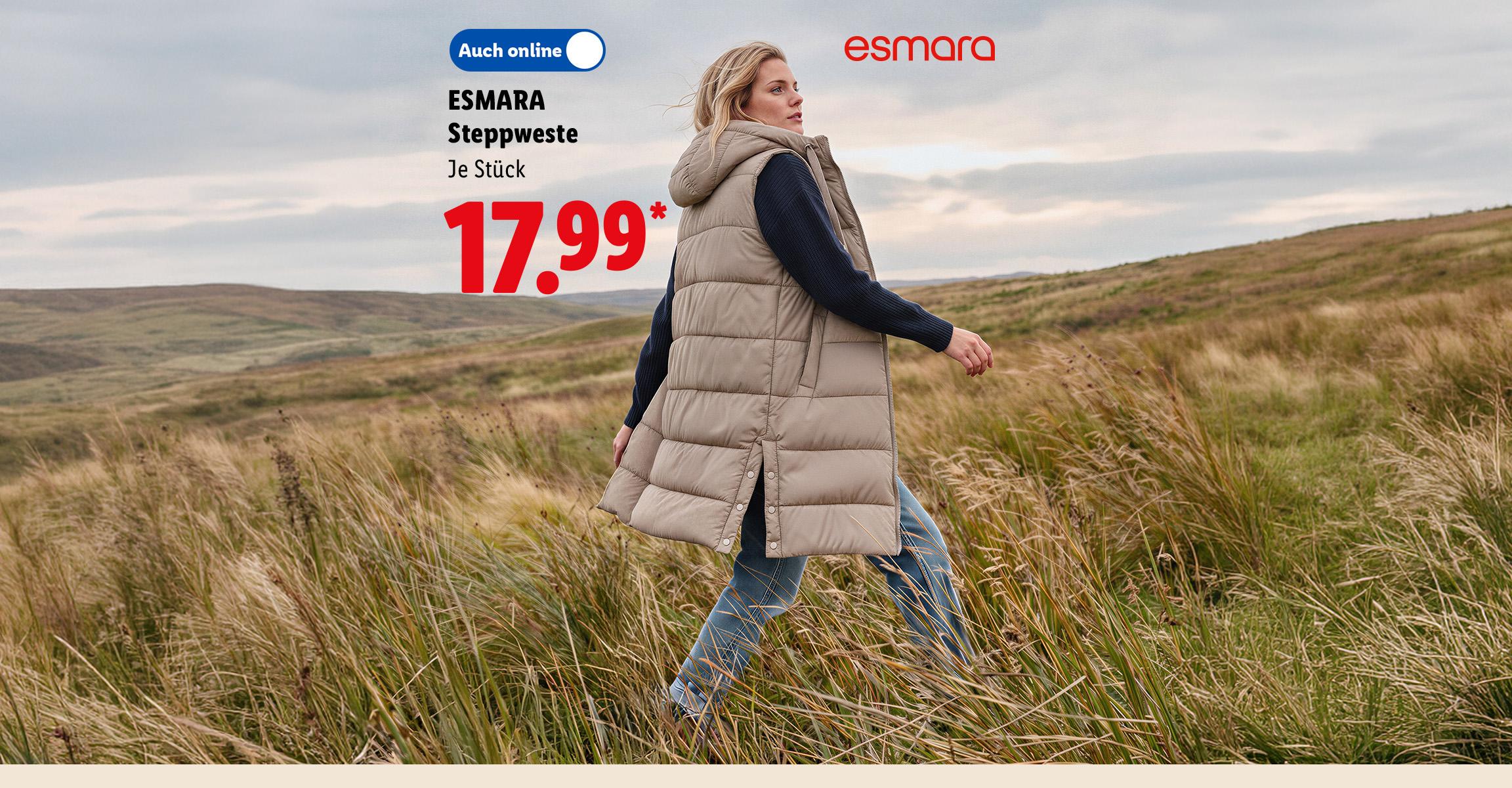 AI-generiert: ESMARA Steppweste, je Stück, in der Filiale und online erhältlich für 17.99 €*. AI-generated.