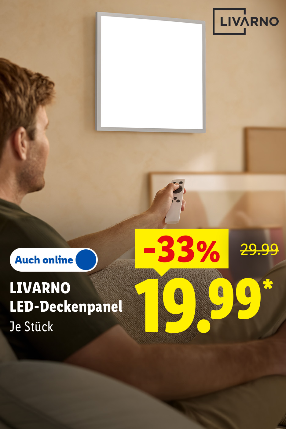 LIVARNO LED-Deckenpanel, je Stück 33% günstiger, Auch online für 19.99 €*. AI-generiert.