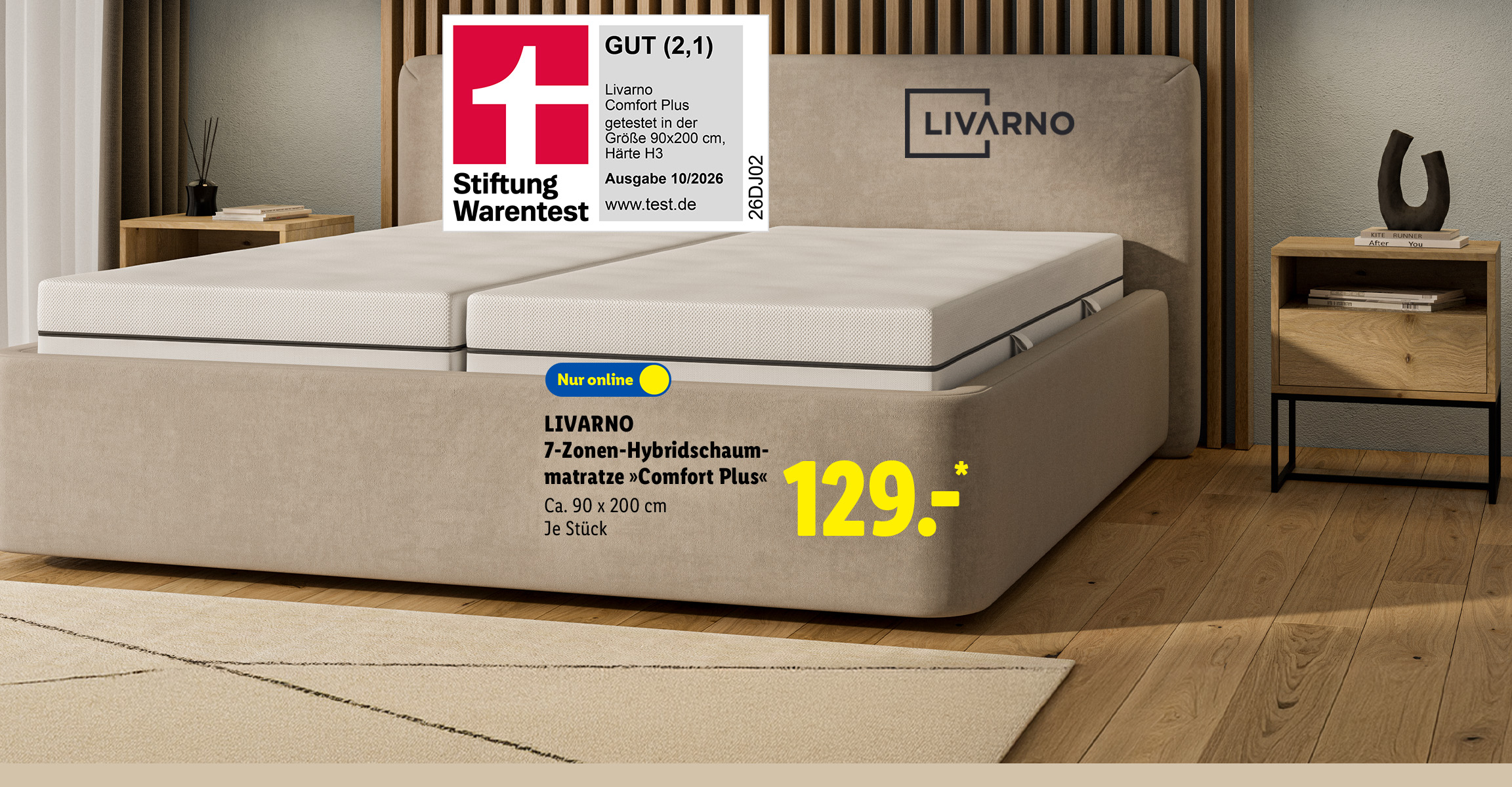 LIVARNO 7-Zonen-Hybridschaummatratze »Comfort Plus«, Stiftung Warentest GUT (2,1) getestet in der Größe 90x200 cm, Härte H3, Ausgabe 10/2026, 26DJ02, je Stück, Nur online für 129.00 €*