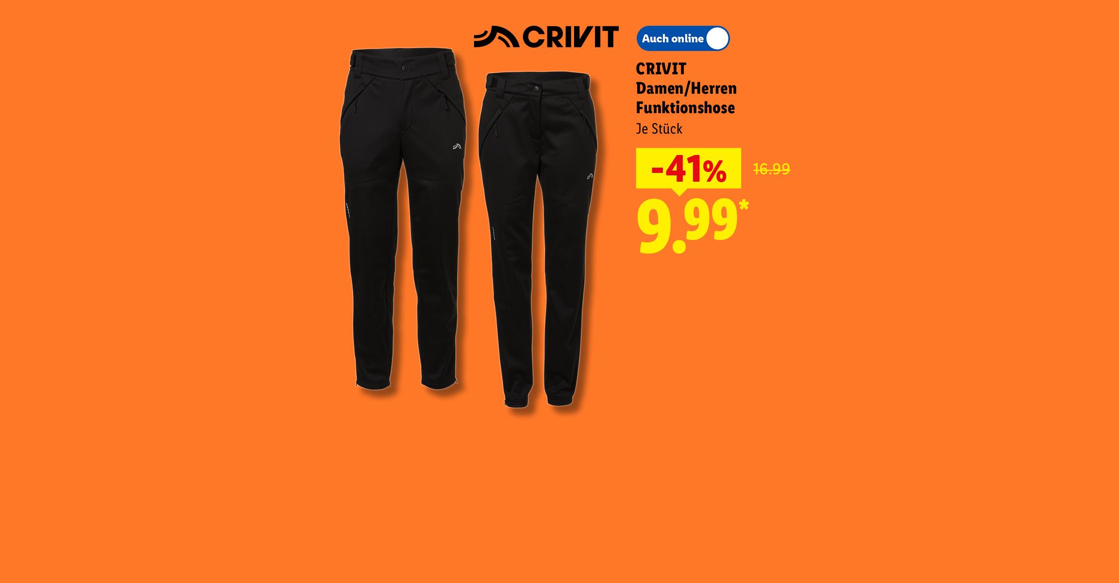 AI-generiert: CRIVIT Damen/Herren Funktionshose, Je Stück, -41% günstiger, Auch online 9.99 €*. AI-generated.