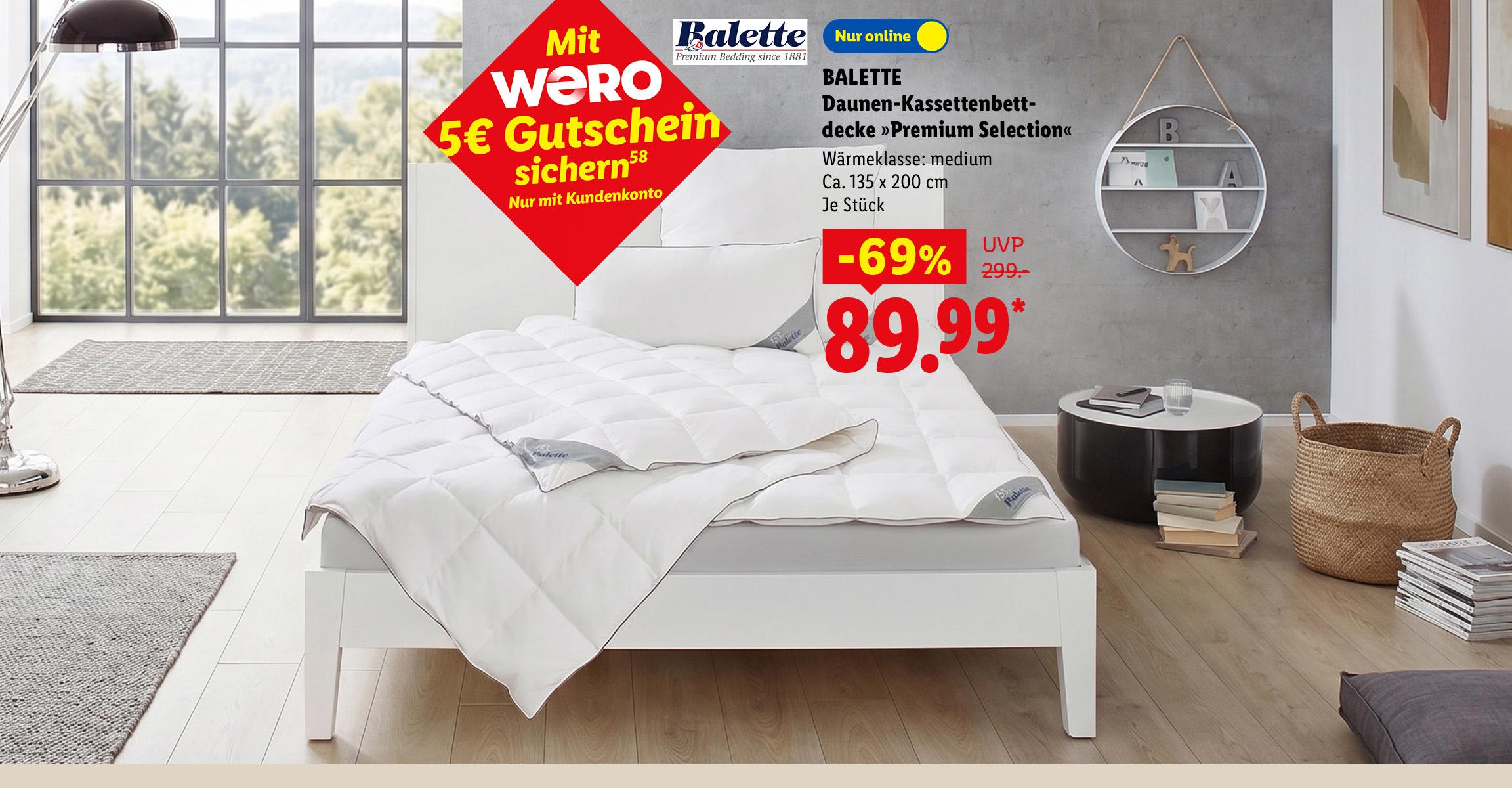 AI-generiert: BALETTE Daunen-Kassettenbettdecke »Premium Selection«, Wärmeklasse: medium, Ca. 135 x 200 cm, Je Stück, -69% günstiger, Nur online für 89.99 €*.