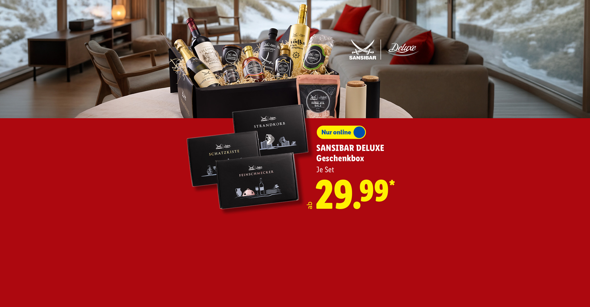 AI-generiert: Sansibar Deluxe Geschenkbox in den Varianten Schatzkiste, Strandkorb und Feinschmecker ab 29.99 Euro online erhältlich.