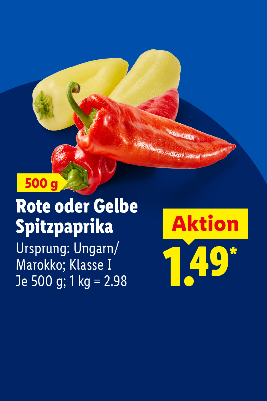 Rote oder gelbe Spitzpaprika 500g in der Aktion für 1.49 €. Ursprung: Ungarn/ Marokko; Klasse 1. 1 kg = 2.98. Jetzt 2-fach Punkte sichern auf das gesamte Obst und Gemüse-Sortiment. Jetzt entdecken