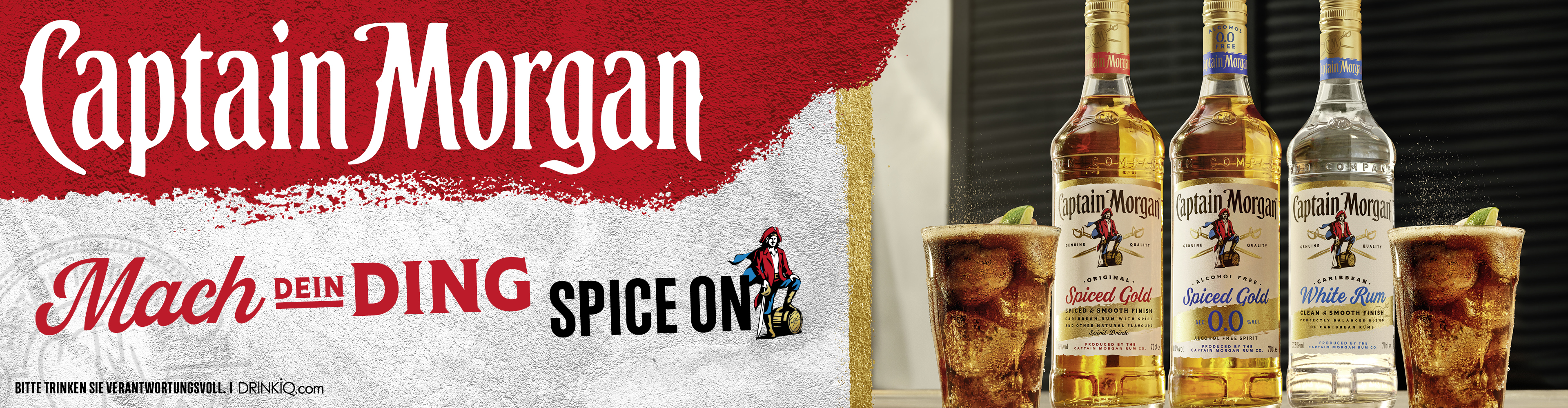 Captain Morgan Rum: Spiced Gold, alkoholfreier Spiced Gold und White Rum.