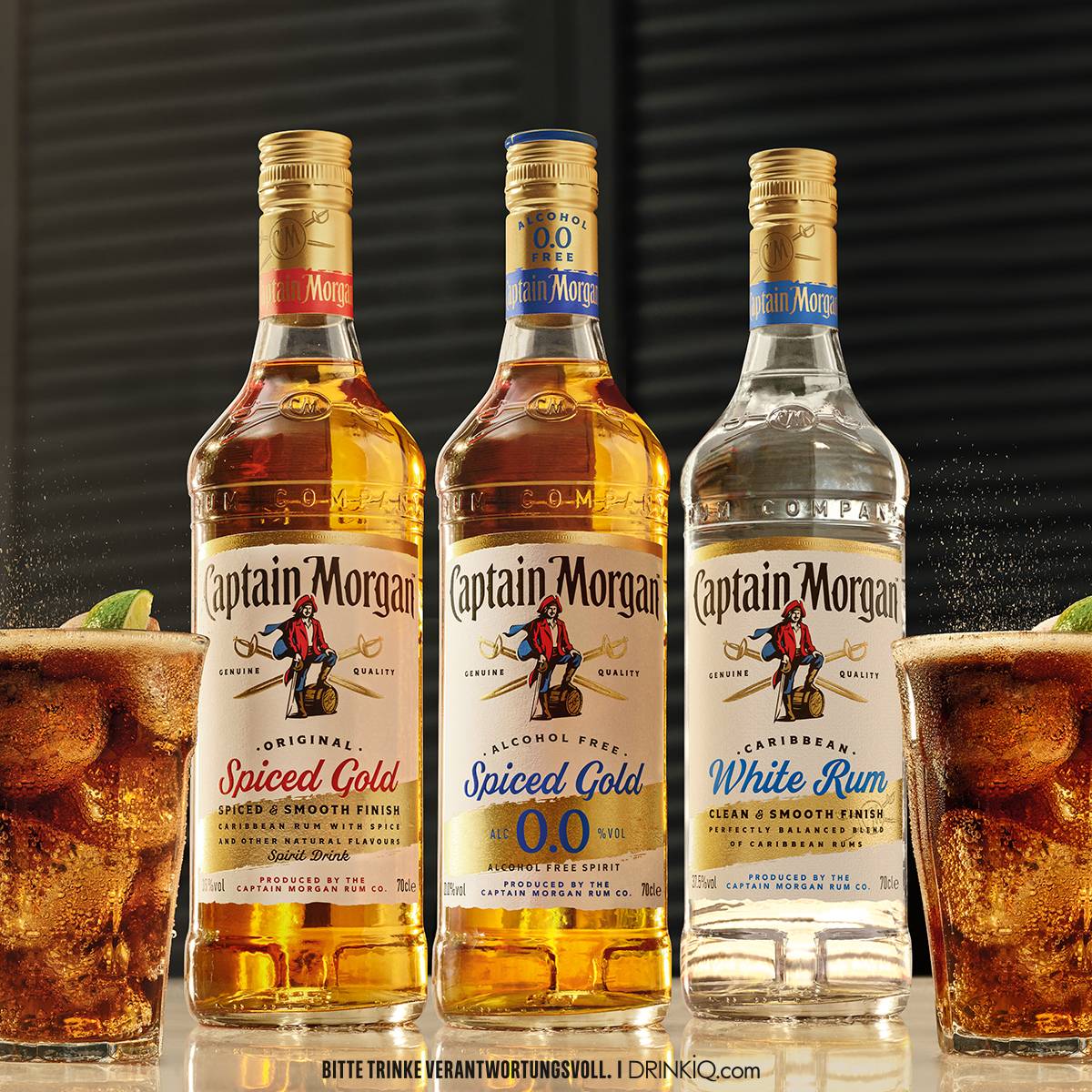 Captain Morgan: Gewürzter Goldrum, alkoholfreie Version und karibischer Weißrum.