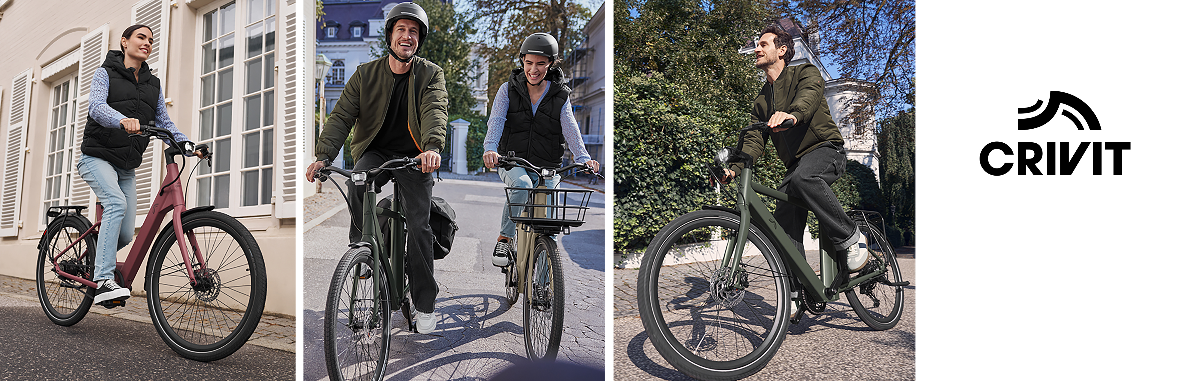 Crivit E-Bikes: Stadtmodelle und Menschen darauf.
