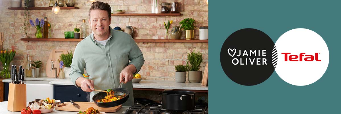 Jamie Oliver und Tefal: Kochgeschirr und Messer.