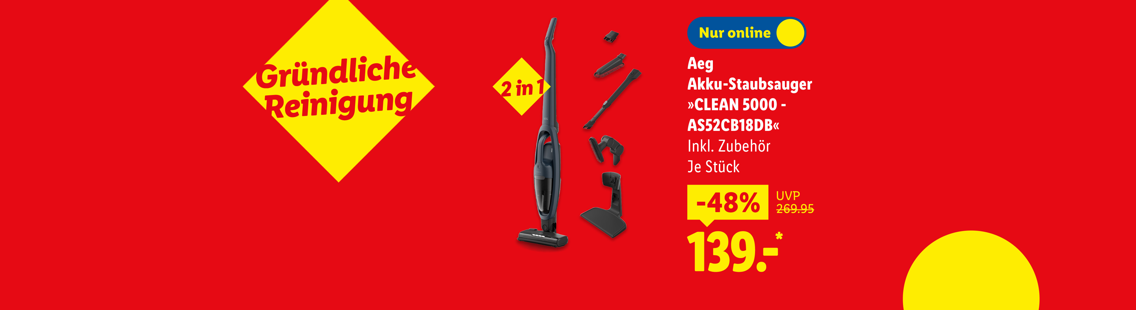 Aeg Akku-Staubsauger »CLEAN 5000 - AS52CB18DB« inklusive Zubehör, je Stück -48% günstiger nur online für 139.00€*.