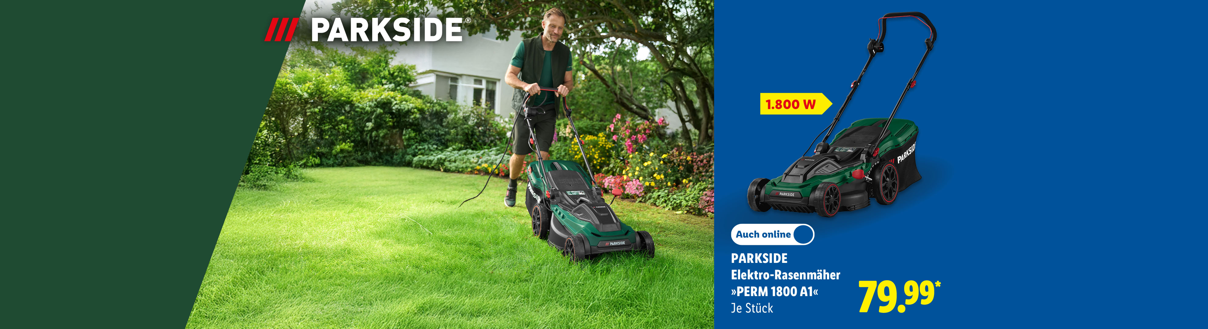 Parkside Elektro-Rasenmäher »PERM 1800 A1«, 1.800 W, 7-Stufen-Schnitthöheneinstellung, je Stück auch online für 79.99 €*.